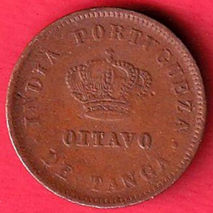 Portuguese india ⅛ Tanga - Luíz I  1886 copper coin  – FC5681 - Image 2