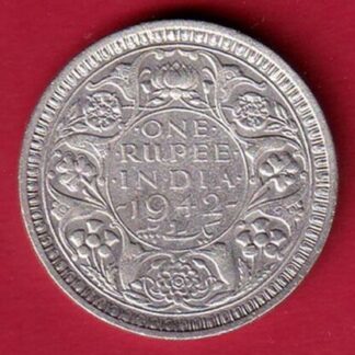 BRITISH INDIA 1942 BOMBAY MINT GEORGE VI ONE RUPEE BEAUTIFUL SILVER COIN– FC5754