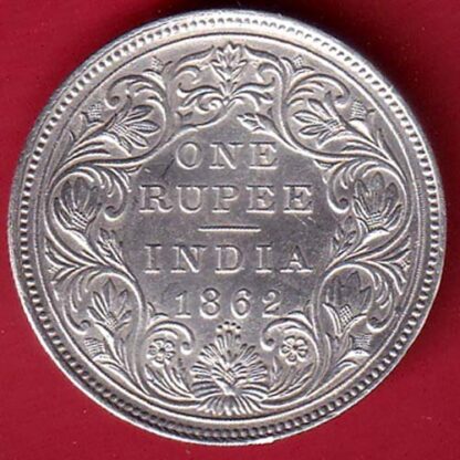 BRITISH INDIA (“0/4 DOTS ”) 1862 VICTORIA QUEEN ONE RUPEE BEAUTIFUL SILVER COIN– FC5632 - Image 2