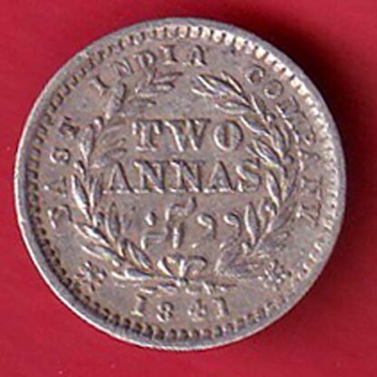 east india company 1841 two annas victoria queen silver coin – FC5718 - Image 2