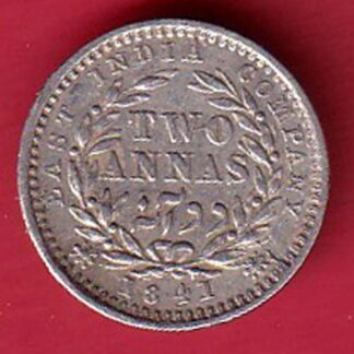 east india company 1841 two annas victoria queen silver coin– FC5725