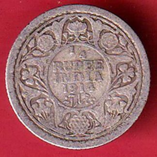 BRITISH INDIA 1914 GEORGE V 1/4 rupee SILVER COIN – FC5734