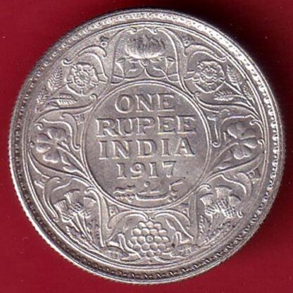 British India 1917 bombay mint George v Emperor One Rupee silver coin– FC5784 - Image 2