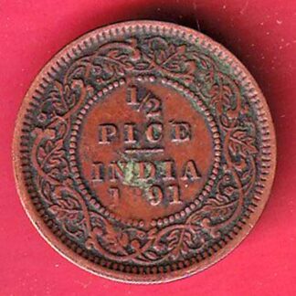 british india 1891 victoria empress 1/2 PICE copper coin– FC5797
