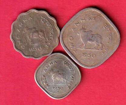 3 COINS SET: REPUBLIC INDIA HALF ANNA , ONE ANNA AND TWO ANNA COINS -FC5801