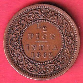 BRITISH INDIA 1862 VICTORIA QUEEN 1/2 PICE COPEPR COIN -FC5809