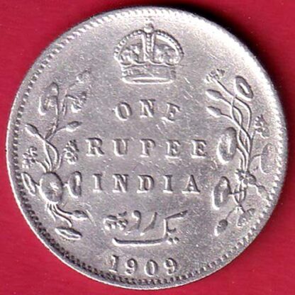 British India 1909 Edward VII ONE Rupee Silver COIN– FC5823