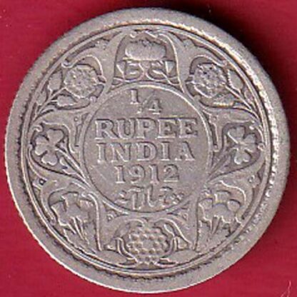 British India 1912 George V king Emperor 1/4 Rupee silver coin  – FC5829