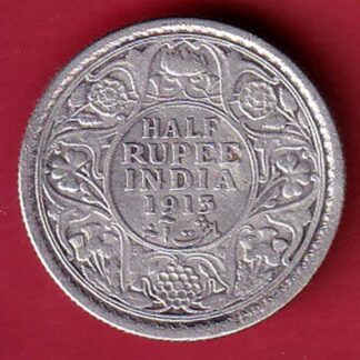 BRITISH INDIA 1913 GEORGE V HALF RUPEE BEAUTIFUL SILVER COIN– FC5866