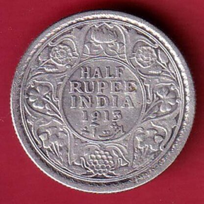 BRITISH INDIA 1913 GEORGE V HALF RUPEE BEAUTIFUL SILVER COIN– FC5866
