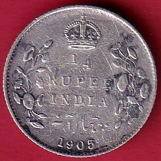 BRITISH INDIA 1905 EDWARD VII KING EMPEROR 1/4 RUPEE SILVER COIN – FC5892