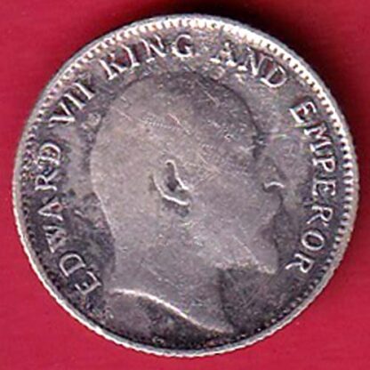 BRITISH INDIA 1905 EDWARD VII KING EMPEROR 1/4 RUPEE SILVER COIN – FC5892 - Image 2