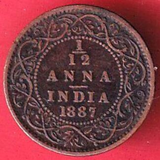 british i ndia 1887 victoria empress 1/12 anna copper coin -FC5895