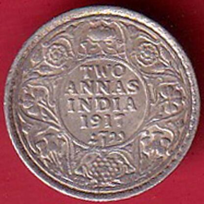 british india 1917 george v two annas silver coin  - FC5965 - Image 2