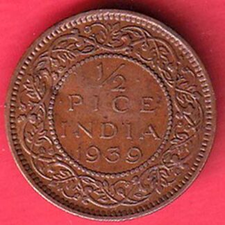 BRITISH INDIA 1939 GEORGRE VI KING 1/2 PICE COPPER COIN- FC6022