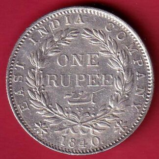 EAST INDIA COMPANY 1840 CONTINIOUS LEGEND VICTORIA QUEEN 1 RUPEE SILVER COIN- FC6188