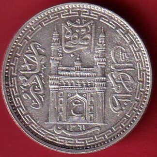 Hyderabad State Ah 1321 “AIN in Doorway” One Rupee silver coin–fc6206