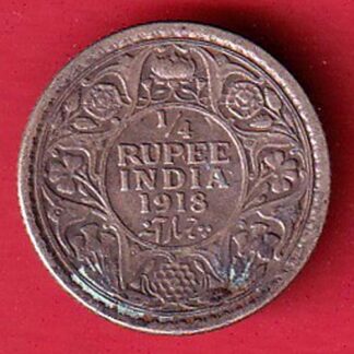 British India 1918 George v 1/4 Rupee silver coin:- F8221