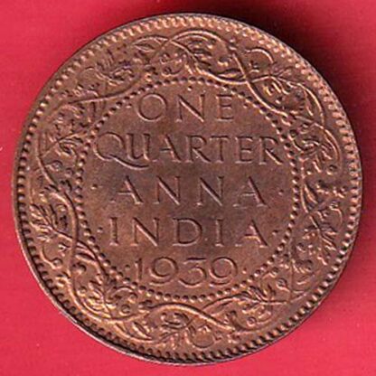 " UNC "BRITISH INDIA 1939 ONE QURTER ANNA GEORGE VI COPPER COIN :- F8225