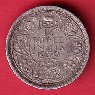 British India 1939 George vi King Emperor 1/4 Rupee silver coin:- F8214