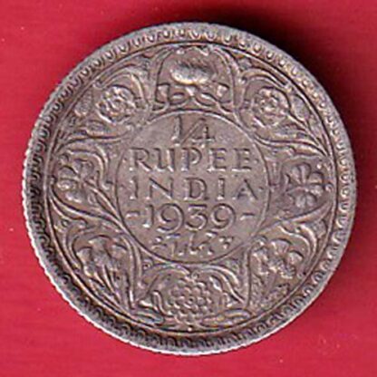 British India 1939 George vi King Emperor 1/4 Rupee silver coin:- F8214
