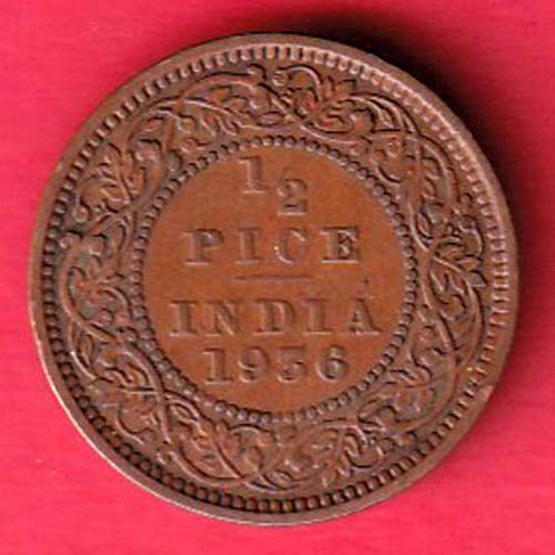 British India 1936 George V King Emperor Half Pice CoiN - F8206