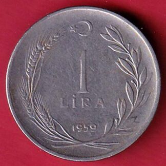 1959 Turkey 1 Lira coin :- F8164