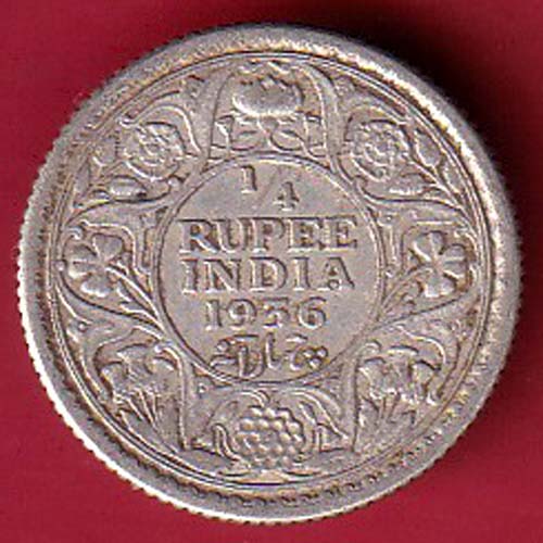 British India BOMBAY MINT 1936 George V 1/4 Rupee Silver coin :- F8174