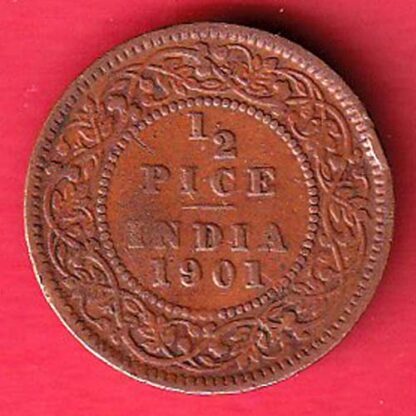 British india 1901 victoria empress 1/2 anna copper Coin  :- F8191 - Image 2