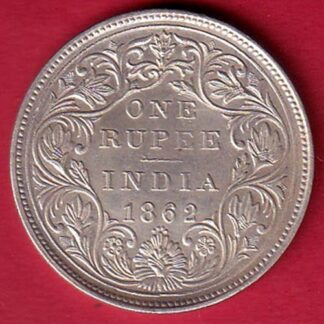 BRITISH INDIA “0/4 DOTS ” 1862 VICTORIA QUEEN ONE RUPEE BEAUTIFUL SILVER COIN – FC6237