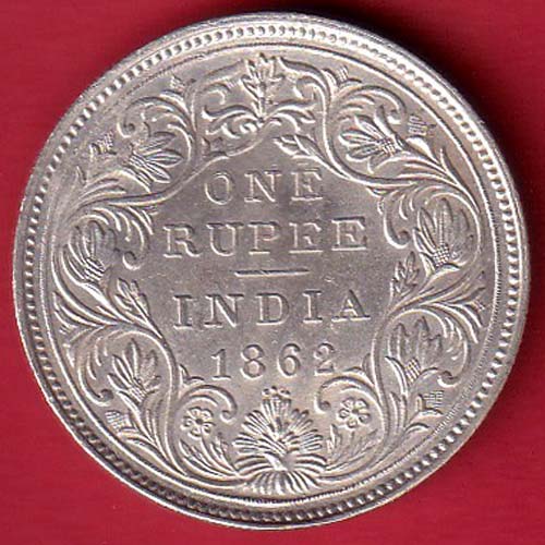BRITISH INDIA “0/4 DOTS ” 1862 VICTORIA QUEEN ONE RUPEE BEAUTIFUL SILVER COIN – FC6242