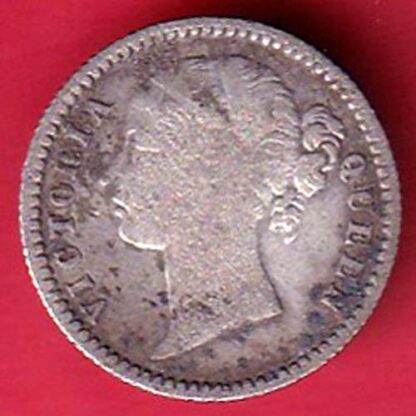EAST INDIA COMPANY 1840 DIVIDED LEGEND VICTORIA QUEEN 1/4 RUPEE SILVER COIN- FC6270 - Image 2