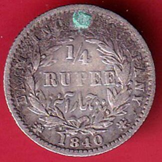 EAST INDIA COMPANY 1840 DIVIDED LEGEND VICTORIA QUEEN 1/4 RUPEE SILVER COIN- FC6270