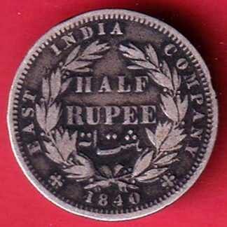 EAST INDIA COMPANY 1840 DIVIDED LEGEND VICTORIA QUEEN half RUPEE SILVER COIN - FC6271