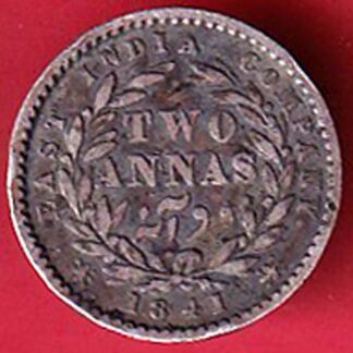 EAST INDIA COMPANY 1841 divided  LEGEND VICTORIA QUEEN two annas  SILVER COIN- FC6275