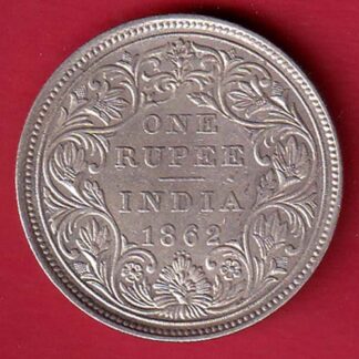 BRITISH INDIA “0/4 DOTS ” 1862 VICTORIA QUEEN ONE RUPEE BEAUTIFUL SILVER COIN- FC6294