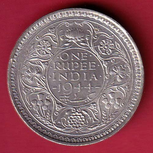 British India 1944 Bombay Mint George VI One Rupee Silver Coin- FC6305 - Image 2