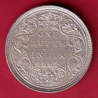 BRITISH INDIA “0/4 DOTS ” 1862 VICTORIA QUEEN ONE RUPEE BEAUTIFUL SILVER COIN- FC6307