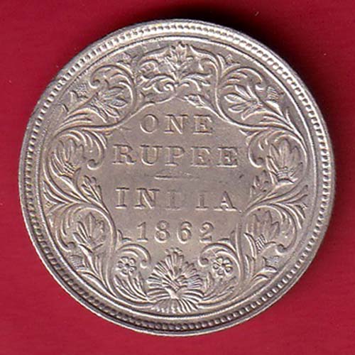 BRITISH INDIA “0/4 DOTS ” 1862 VICTORIA QUEEN ONE RUPEE BEAUTIFUL SILVER COIN- FC6307