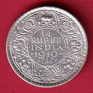 BRITISH INDIA 1940 GEORGE VI BOMBAY MINT VI 1/4 RUPEE SILVER COIN- FC6311