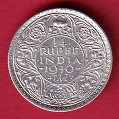 BRITISH INDIA 1940 GEORGE VI BOMBAY MINT VI 1/4 RUPEE SILVER COIN- FC6311
