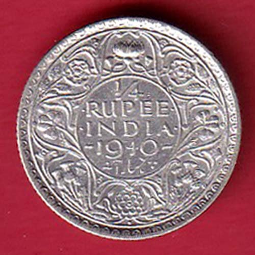 BRITISH INDIA 1940 GEORGE VI BOMBAY MINT VI 1/4 RUPEE SILVER COIN- FC6311