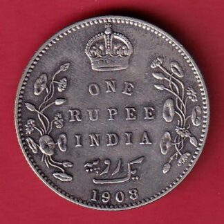 BRITISH INDIA 1908 EDWARD VII KING EMPEROR ONE RUPEE SILVER COIN- FC6317