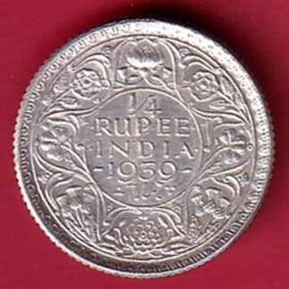 British India 1939 George vi King Emperor 1/4 Rupee silver coin - FC6351