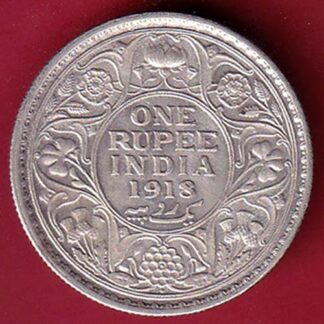 British India 1918 Bombay Mint George v One Rupee silver coin :- FC6366
