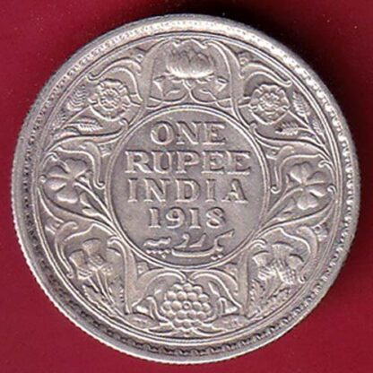 British India 1918 Bombay Mint George v One Rupee silver coin :- FC6366