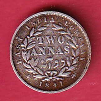 EAST INDIA COMPANY 1841 divided LEGEND VICTORIA QUEEN two annas SILVER COIN– FC6377