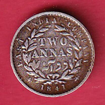 EAST INDIA COMPANY 1841 divided LEGEND VICTORIA QUEEN two annas SILVER COIN– FC6377