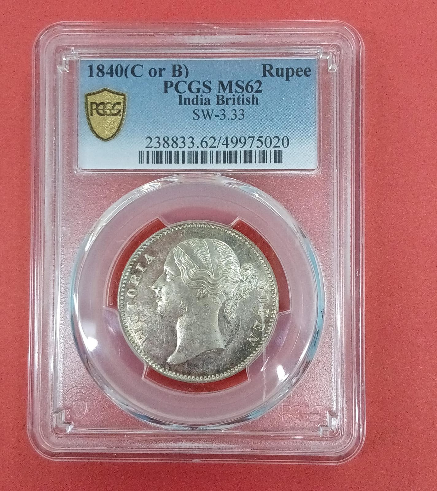 EAST INDIA COMPANY 1840 (C OR B) PCGS MS62 INDIA BRITISH SW-3.33 238833.62/49975020– FC6396 - Image 2