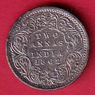 british india 1862 victoria queen 2 annas silver coin – FC6403